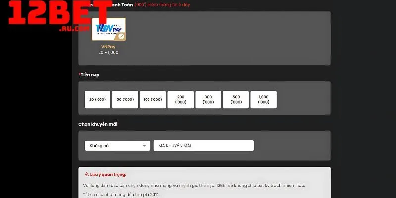Nạp tiền 12BET 4 Phương thức nạp tiền qua thẻ cào
